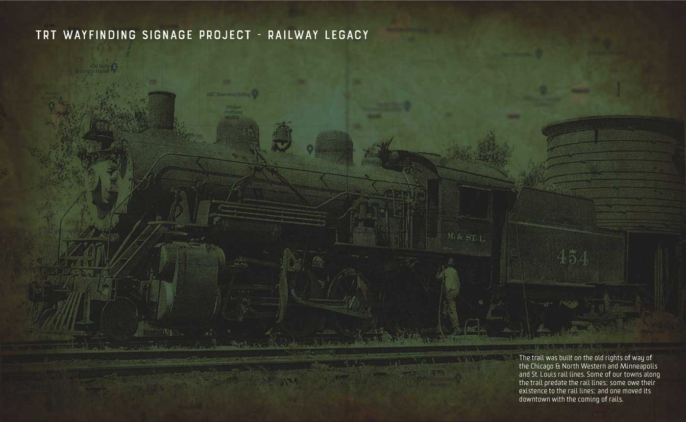 Railway History of the Trail with image of old steam locamotive