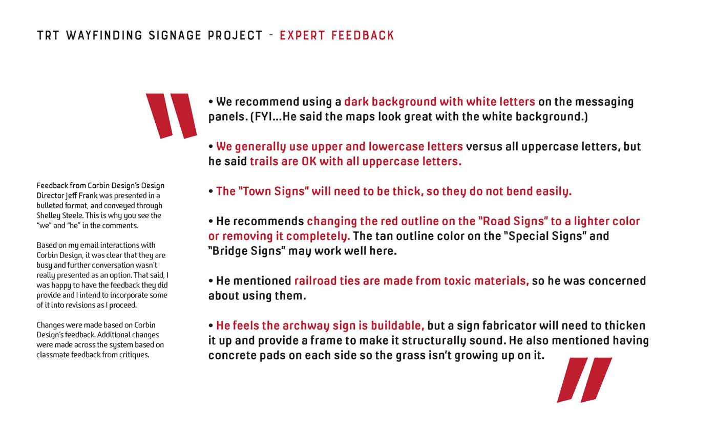 Expert Feedback bullet points from Corbin Design. Slide 2 of 2
