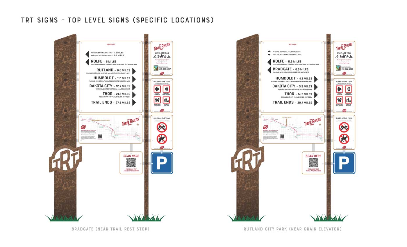 Top level wayfinding signs with specific information for locations at Bradgate and Rutland