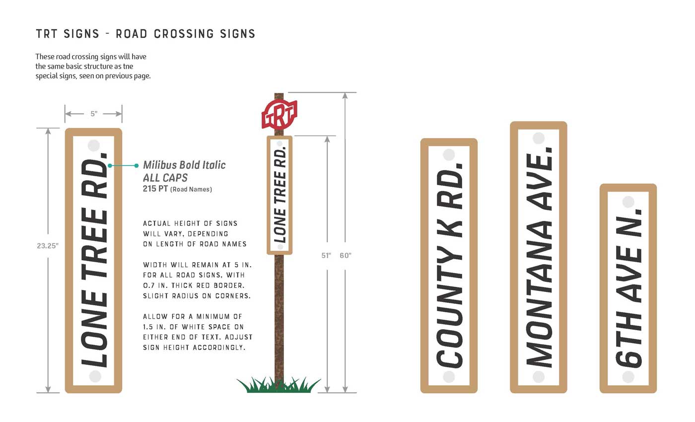 Design, dimensions, and typographic standards for Road Crossing name signs