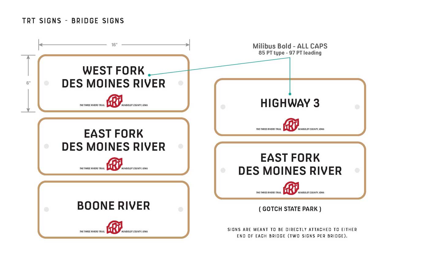 Design, dimensions, and typographic standards for River and highway bridge crossings