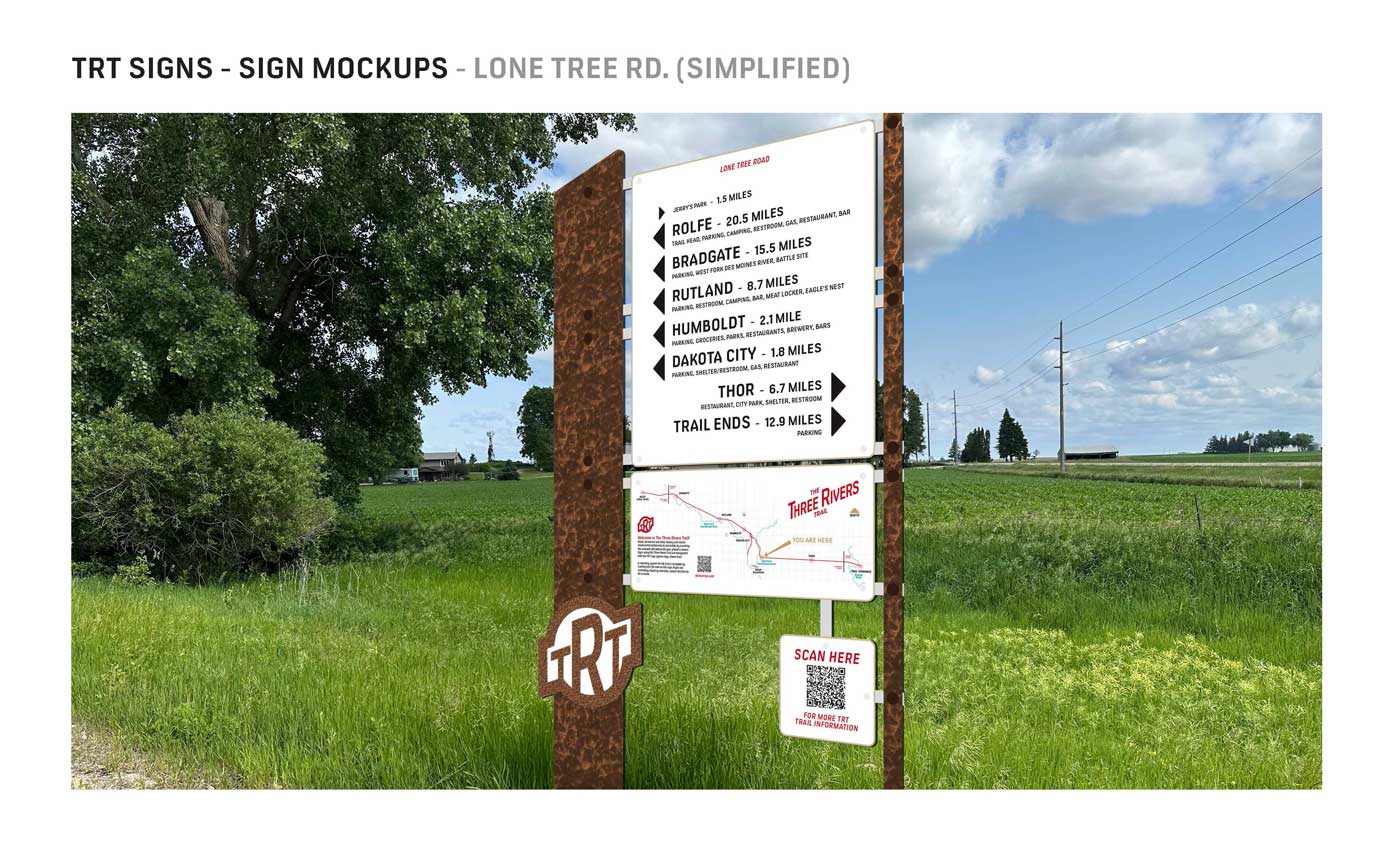 Simplified version of wayfinding sign at Lone Tree Road trail access
